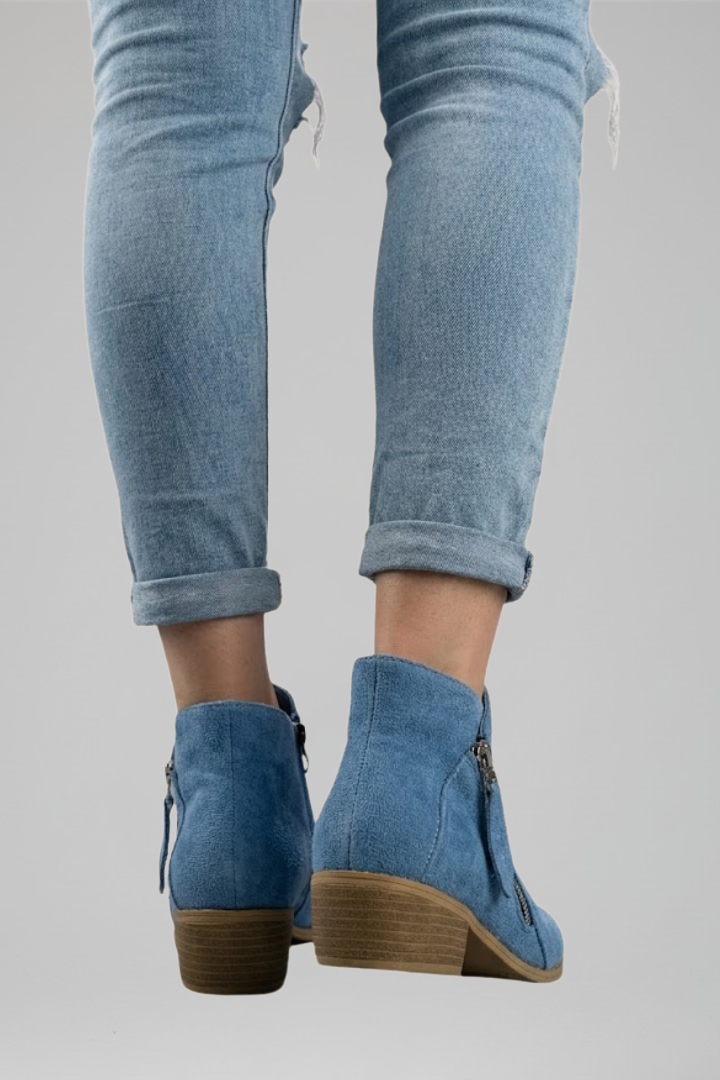 Bottes basses décontractées pour femmes en daim avec fermeture éclair latérale et petit talon