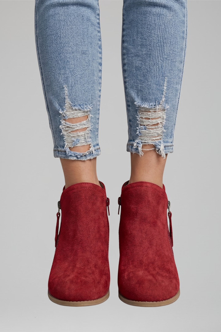Bottes basses décontractées pour femmes en daim avec fermeture éclair latérale et petit talon