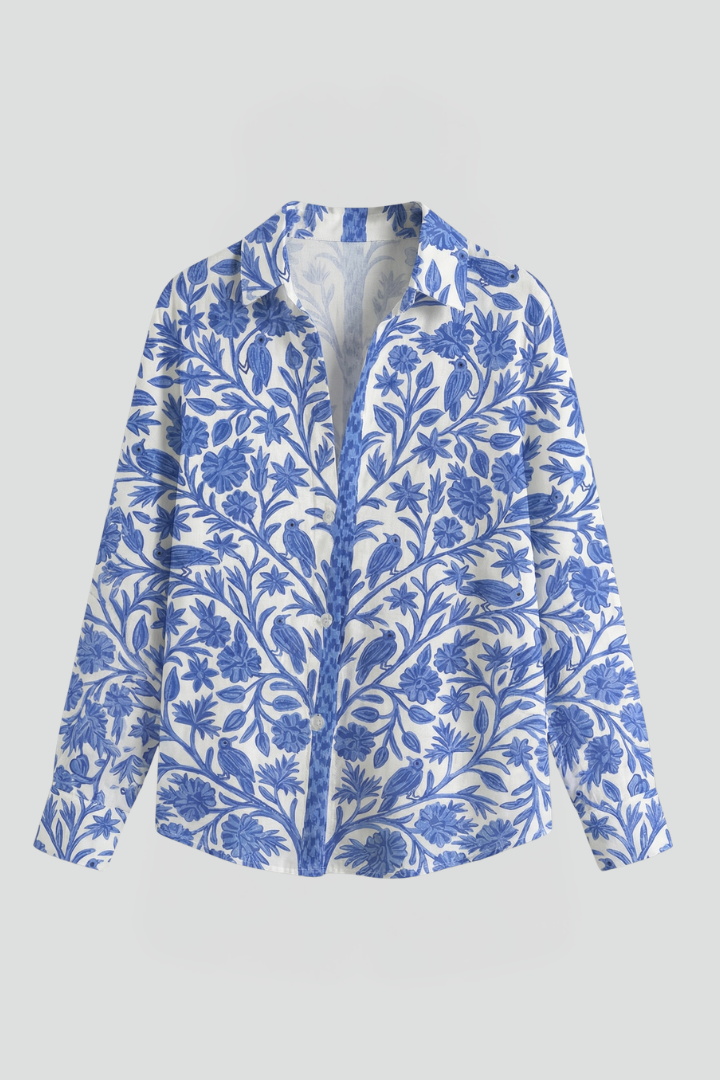 Women's Linen Long-Sleeve Button-Down Blouse