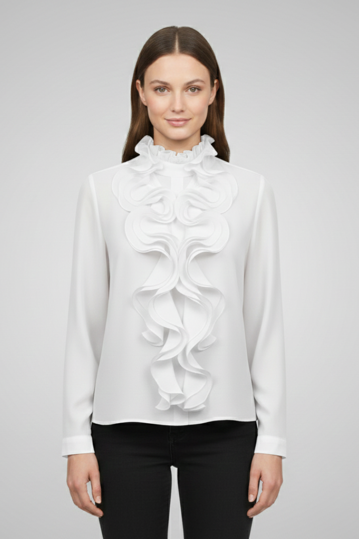 Women's Linen Ruffled Long Sleeve Blouse