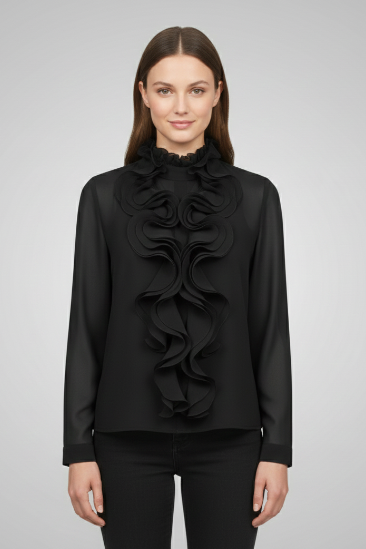 Women's Linen Ruffled Long Sleeve Blouse