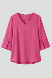 Women's Linen V-Neck Short-Sleeve Blouse