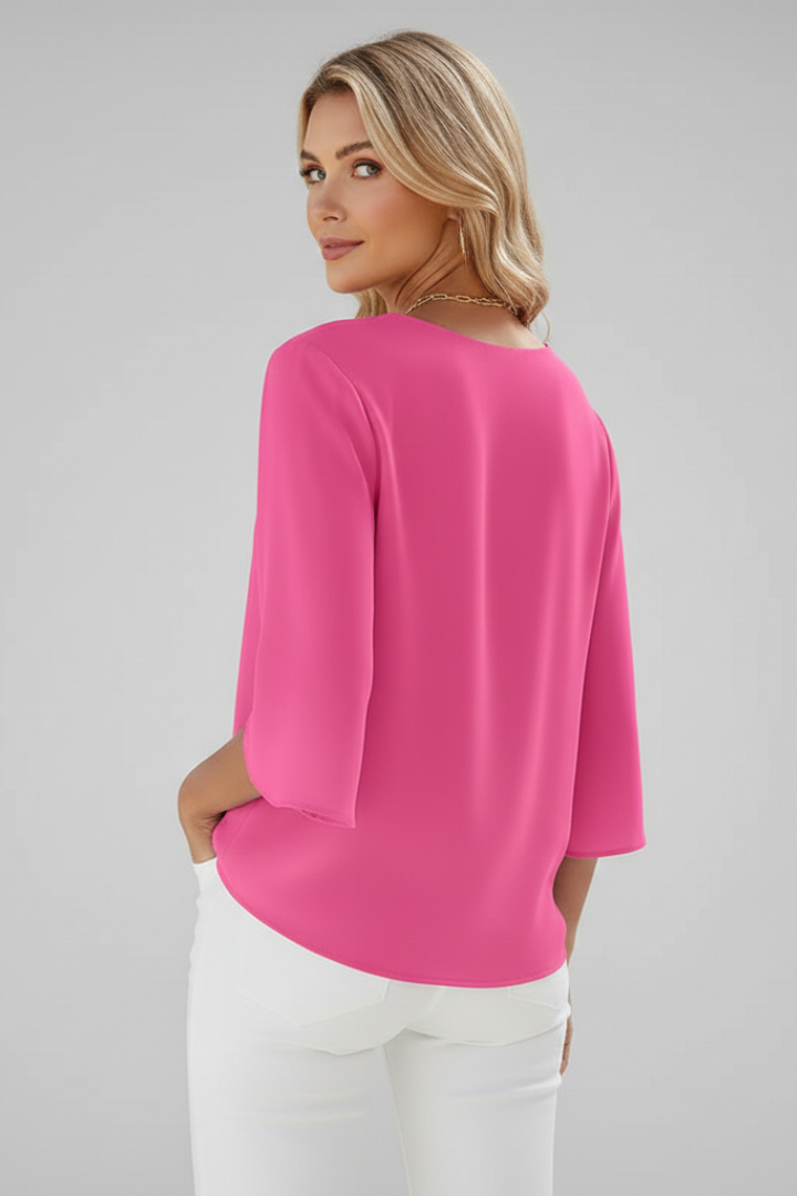 Women's Linen V-Neck Short-Sleeve Blouse