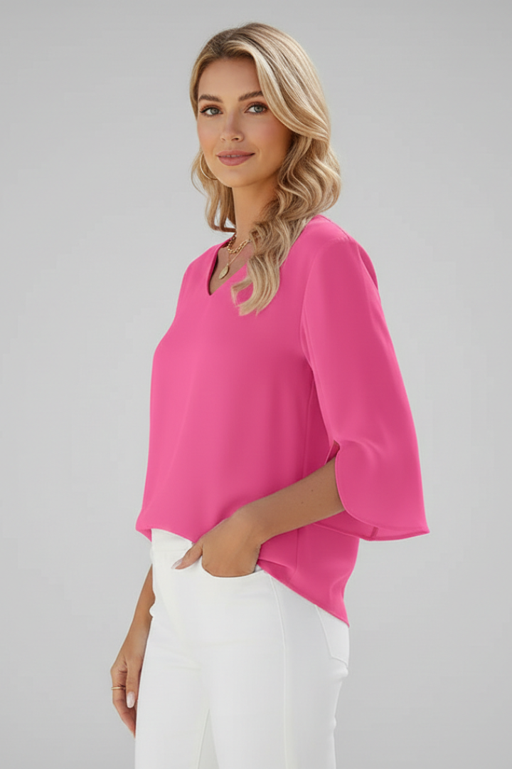 Women's Linen V-Neck Short-Sleeve Blouse