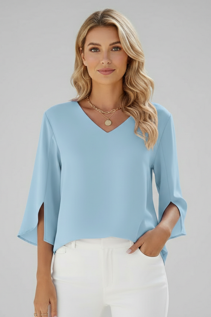 Women's Linen V-Neck Short-Sleeve Blouse