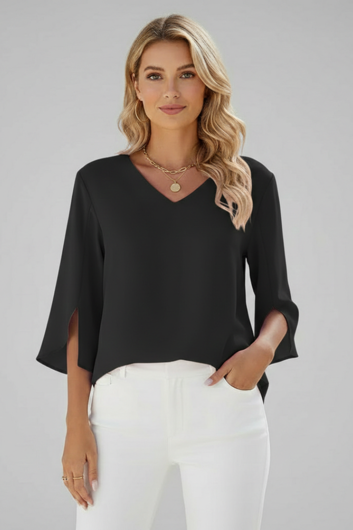 Women's Linen V-Neck Short-Sleeve Blouse