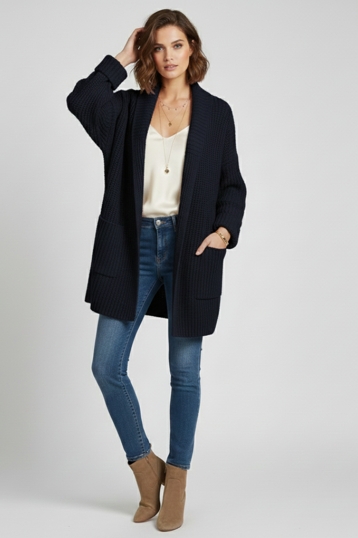 Women's Open Front Ribbed Knit Cardigan