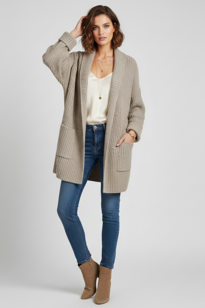 Women's Open Front Ribbed Knit Cardigan
