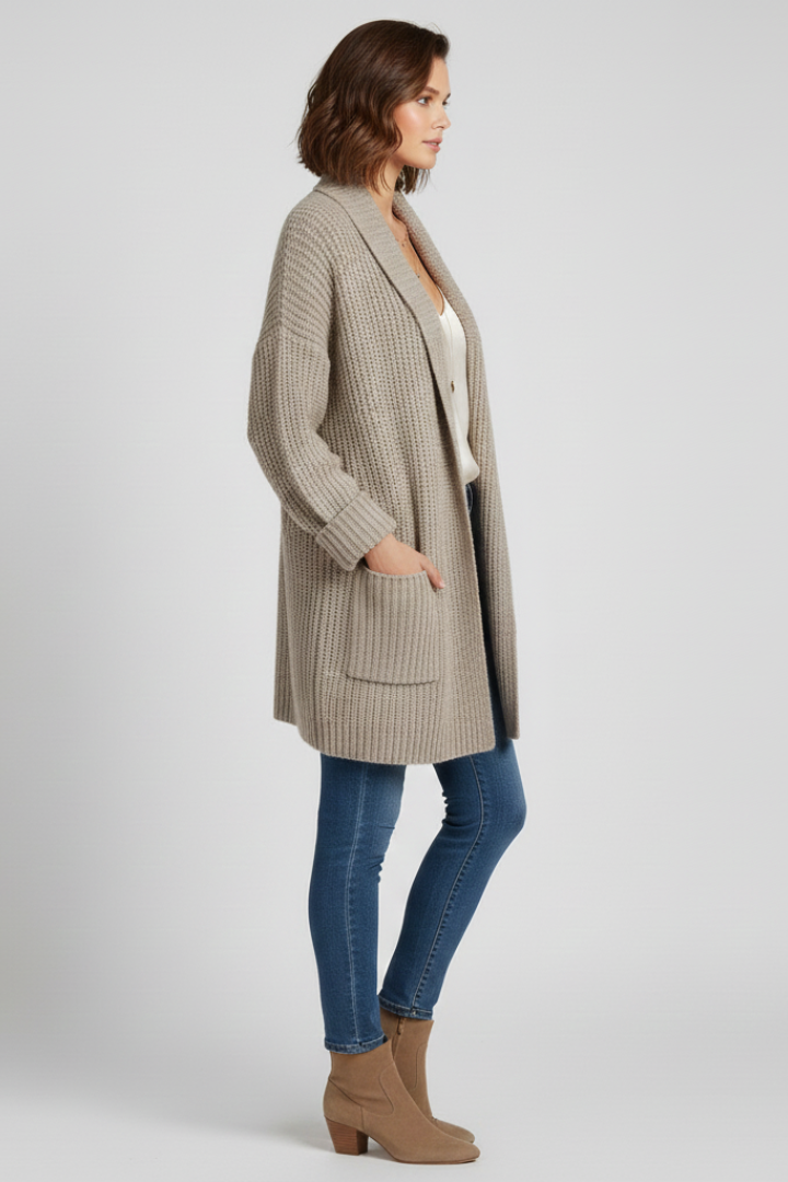 Women's Open Front Ribbed Knit Cardigan