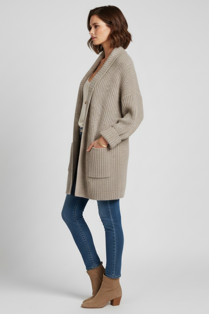 Women's Open Front Ribbed Knit Cardigan