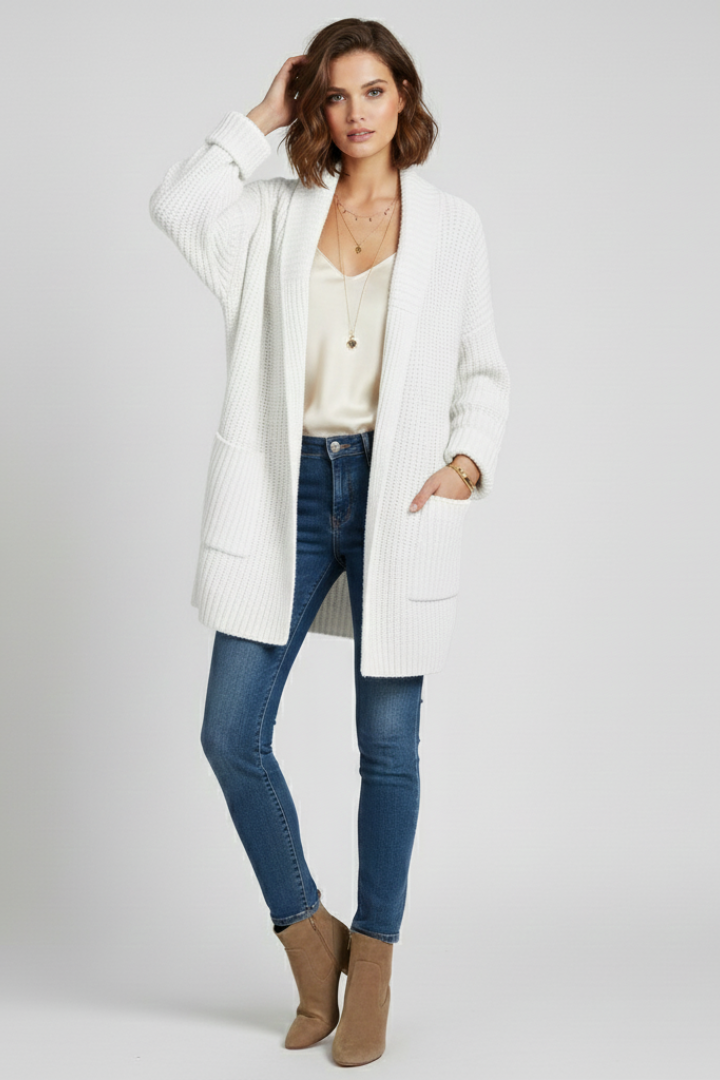 Women's Open Front Ribbed Knit Cardigan