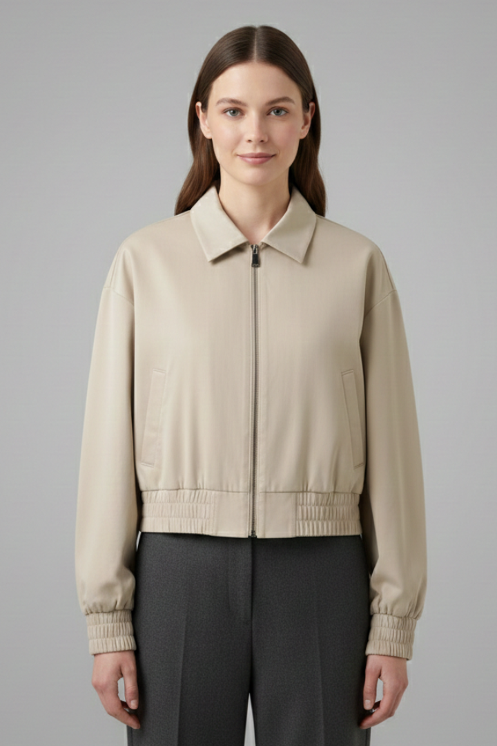 Women's Leather Bomber Jacket Zip Blouson Outerwear