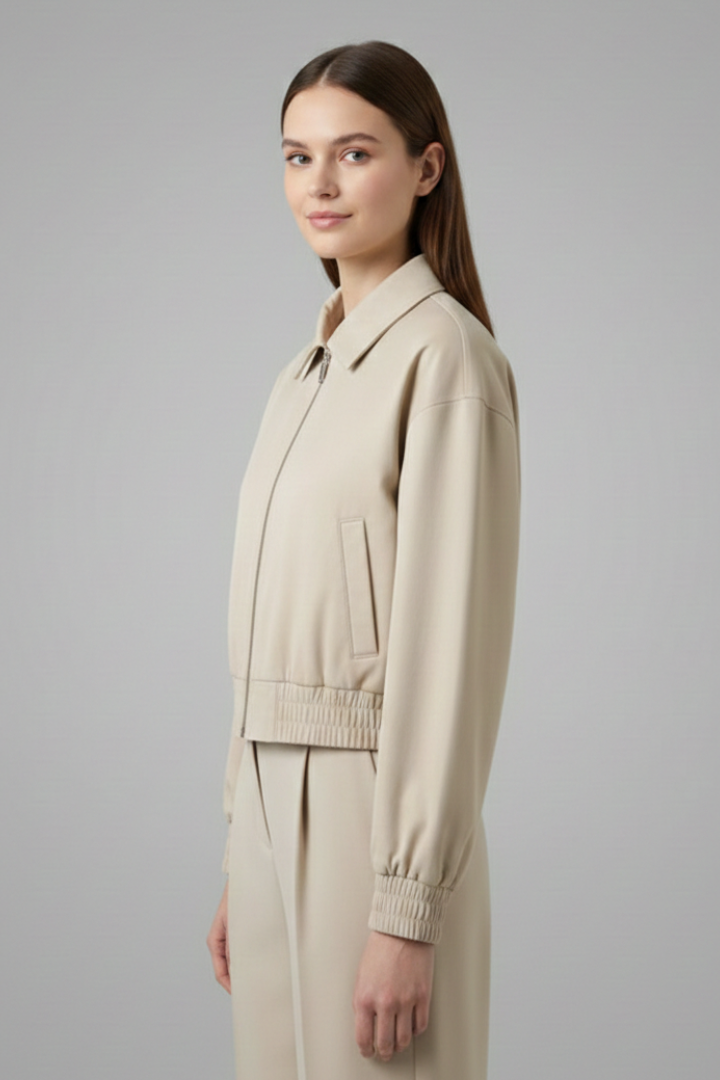 Women's Leather Bomber Jacket Zip Blouson Outerwear
