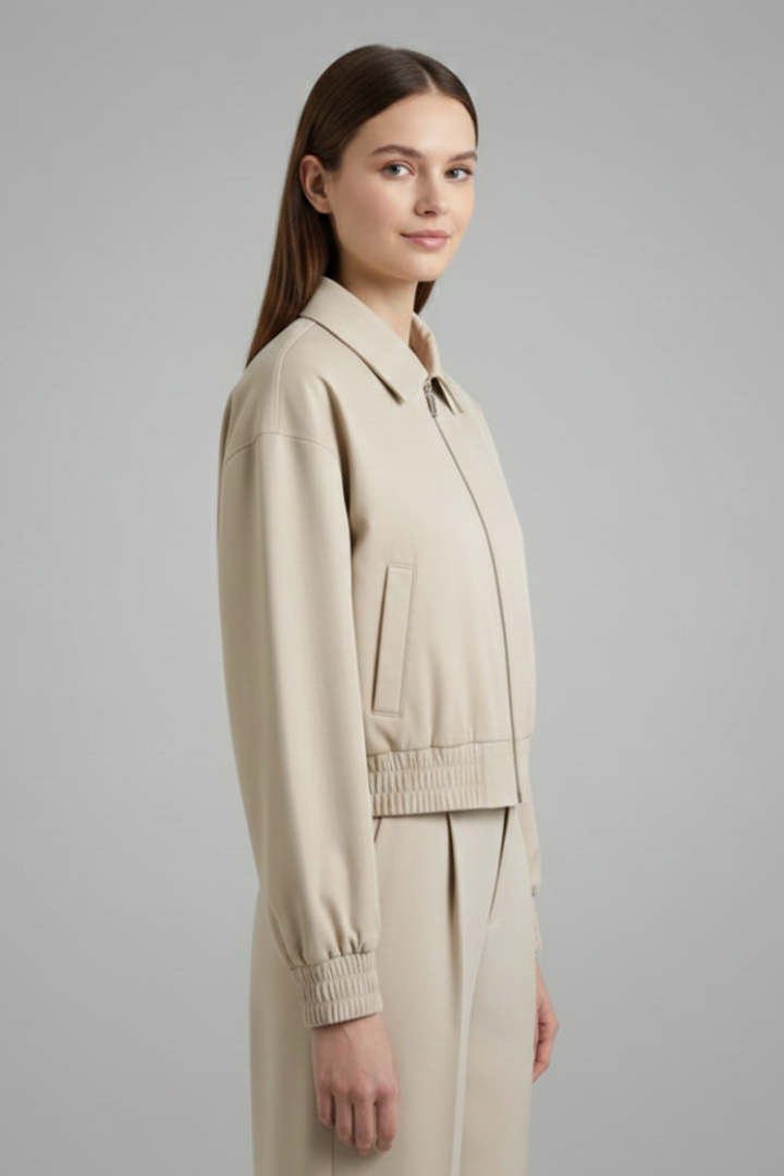 Women's Leather Bomber Jacket Zip Blouson Outerwear