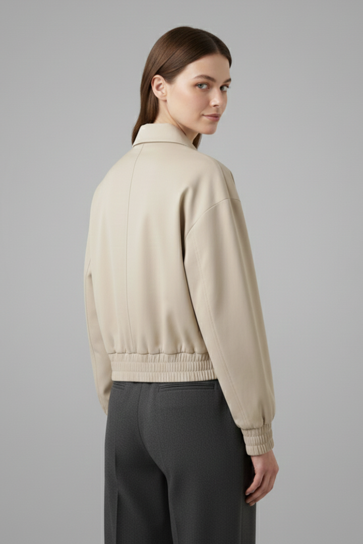 Women's Leather Bomber Jacket Zip Blouson Outerwear