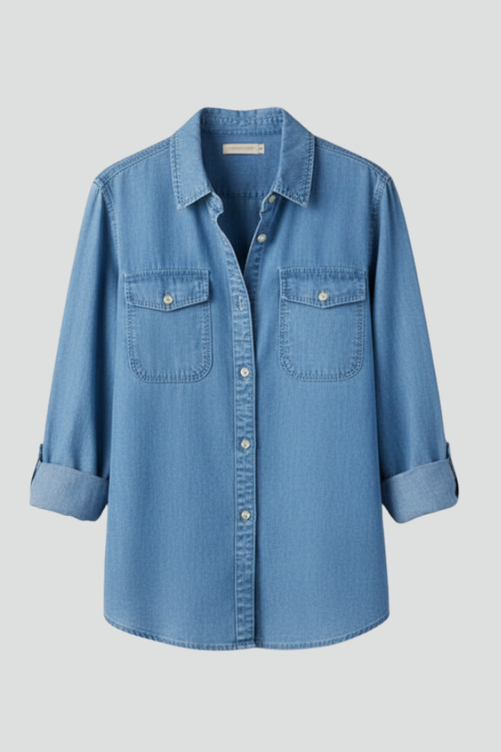 Women's Denim Shirt Long Sleeve Button Down Blouse Chambray Western Top