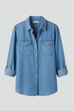 Women's Denim Shirt Long Sleeve Button Down Blouse Chambray Western Top
