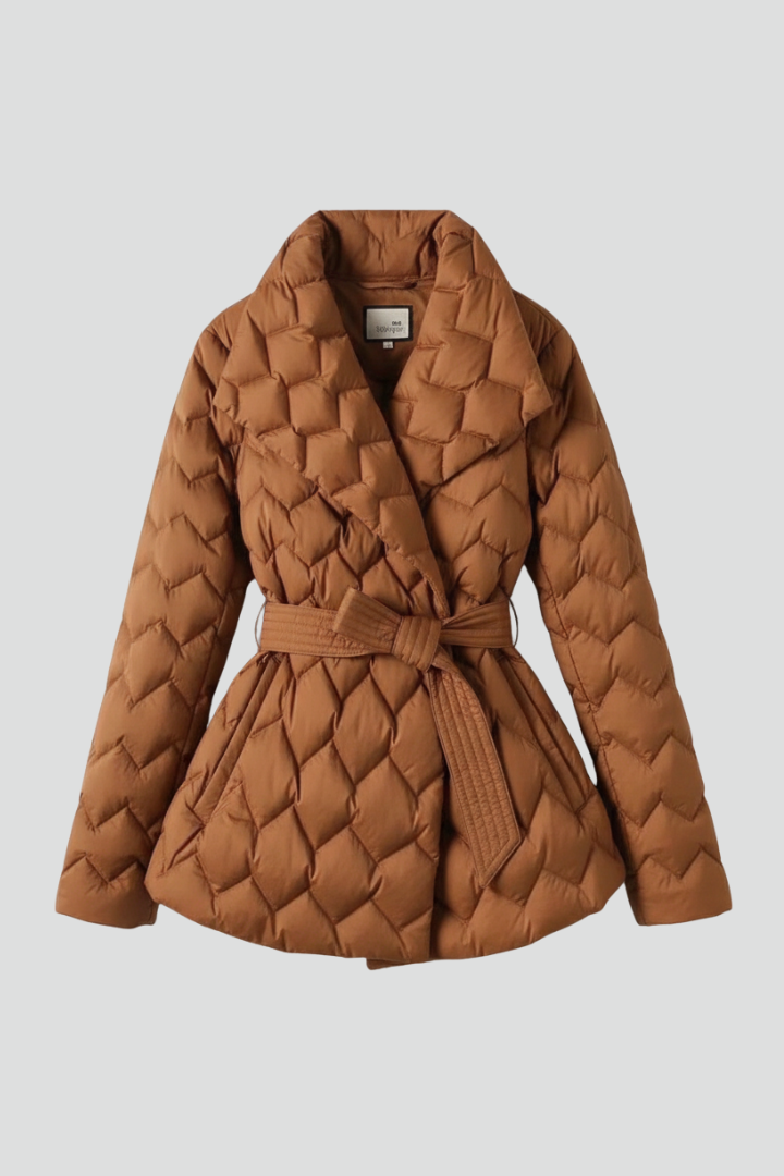 Women's Wool Mix Quilted Puffer Jacket Belted Wrap Coat