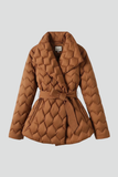 Women's Wool Mix Quilted Puffer Jacket Belted Wrap Coat