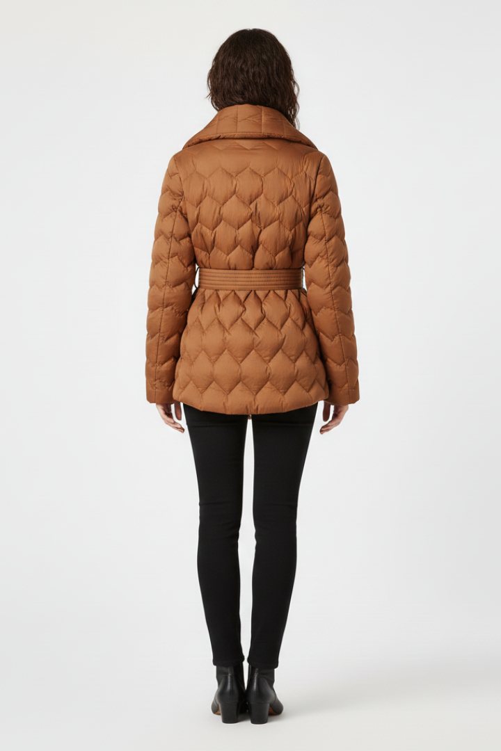 Women's Wool Mix Quilted Puffer Jacket Belted Wrap Coat