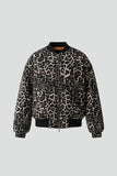 Womens Fleece Bomber Jacket Leopard Print Outerwear