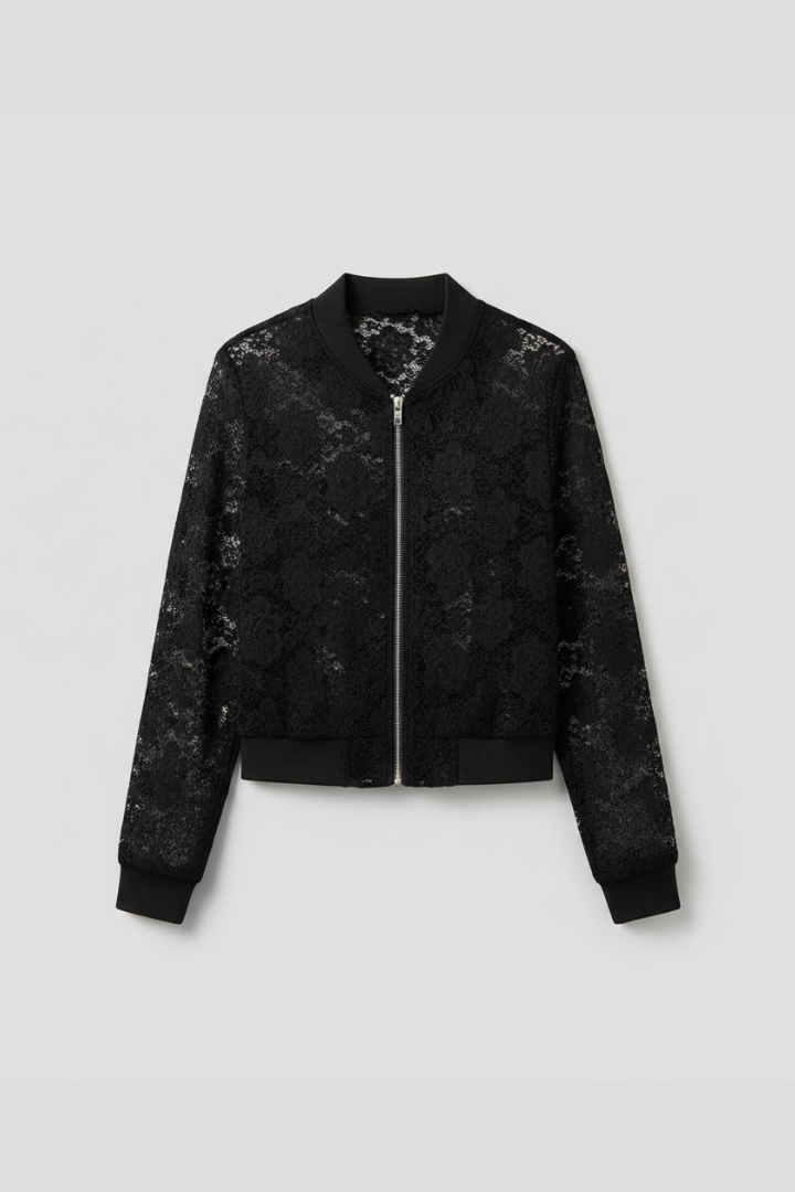 Women's Lace Zip Up Bomber Jacket Outerwear