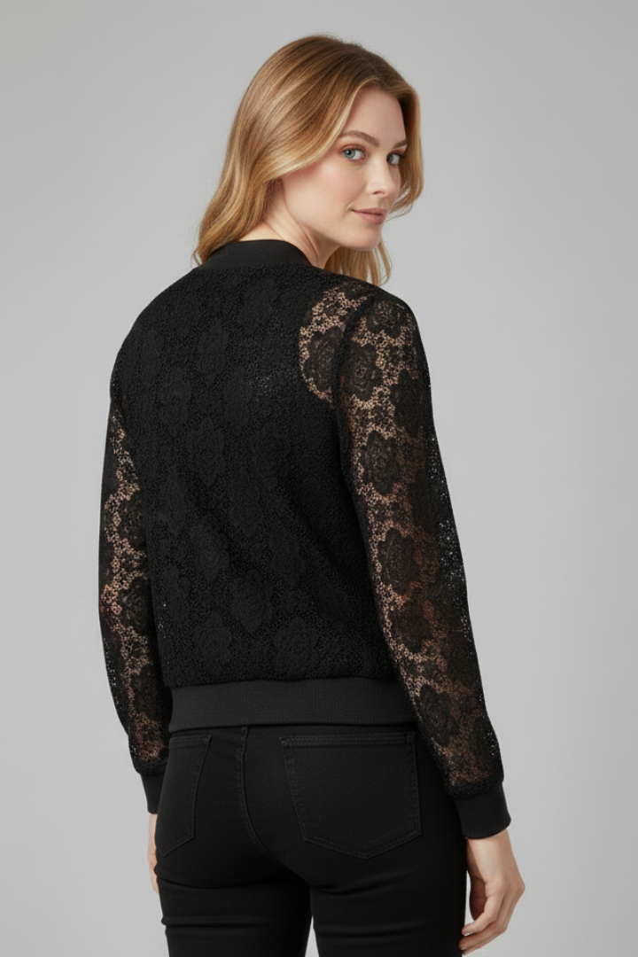 Women's Lace Zip Up Bomber Jacket Outerwear