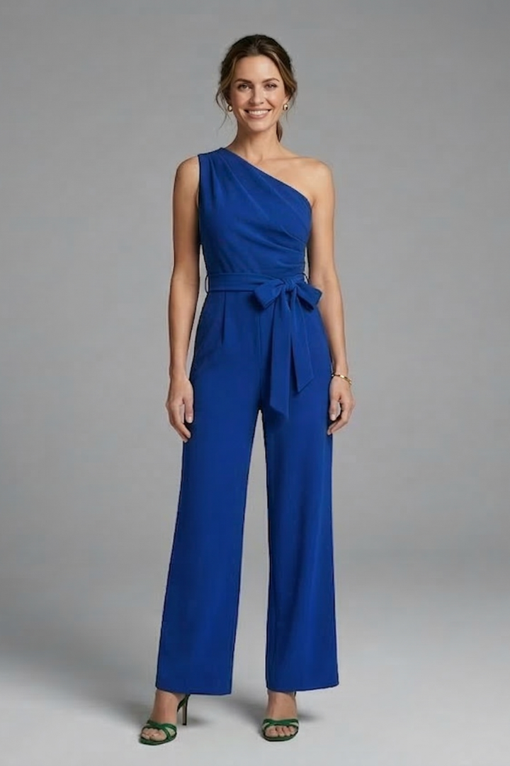Women's Linen One-Shoulder Wide-Leg Jumpsuit
