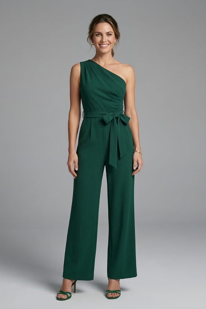 Women's Linen One-Shoulder Wide-Leg Jumpsuit