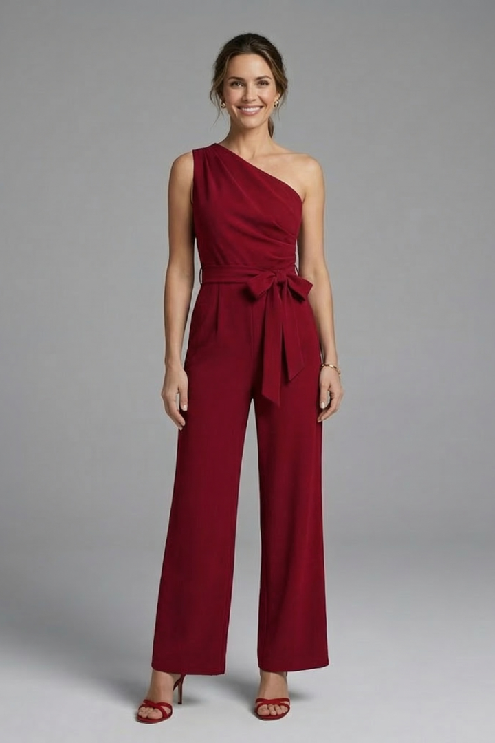 Women's Linen One-Shoulder Wide-Leg Jumpsuit
