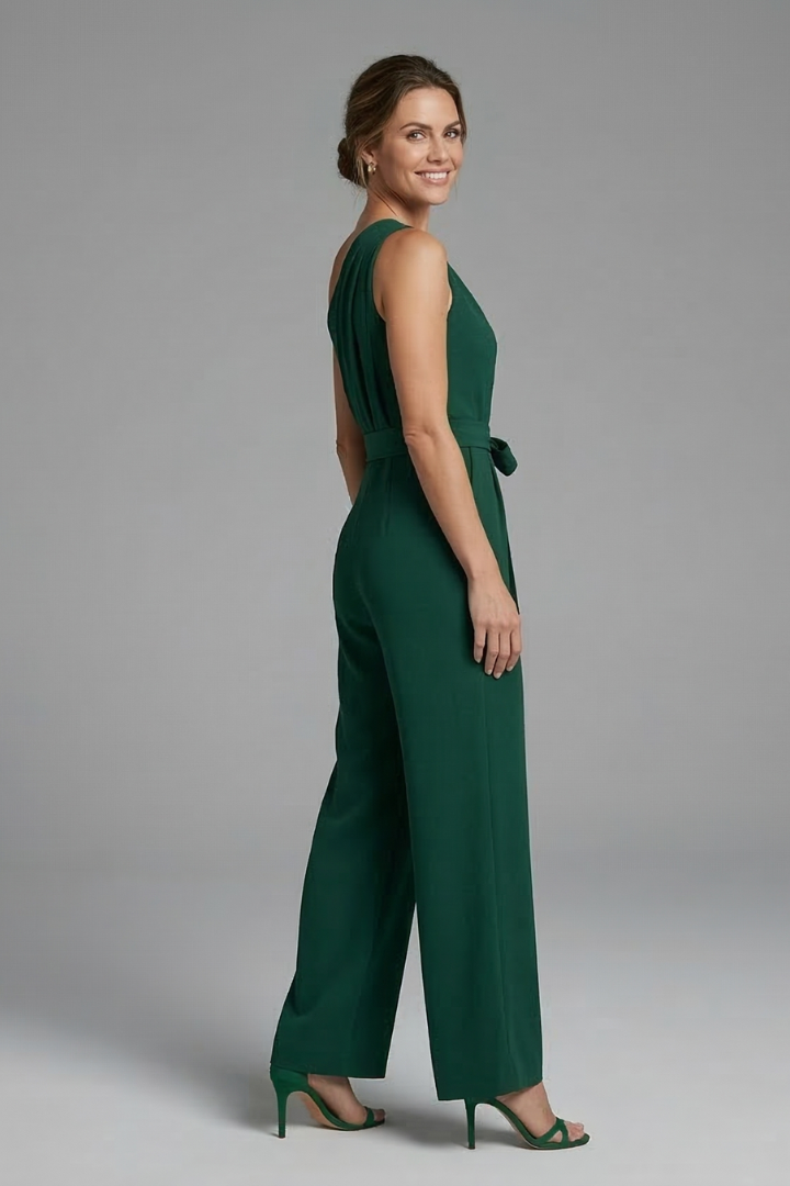 Women's Linen One-Shoulder Wide-Leg Jumpsuit