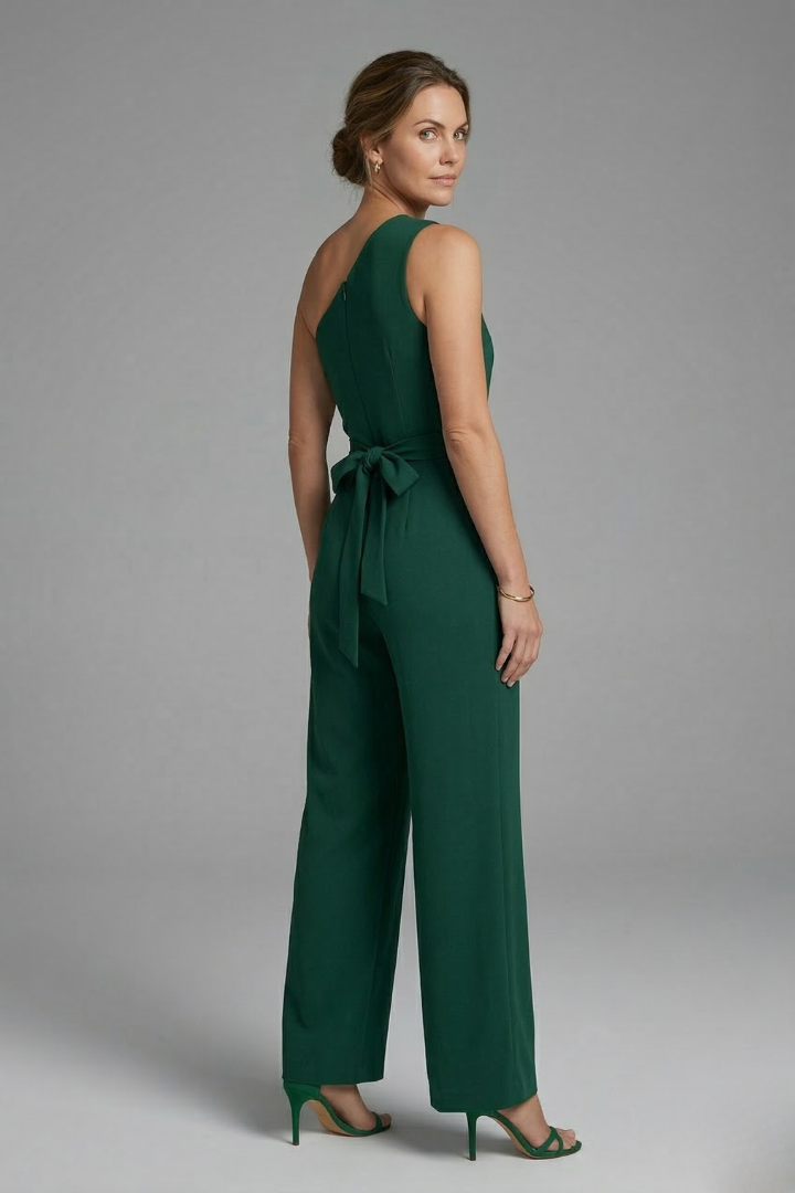 Women's Linen One-Shoulder Wide-Leg Jumpsuit