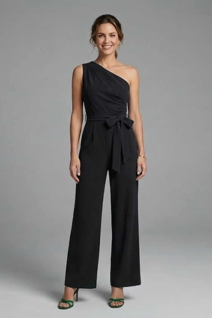Women's Linen One-Shoulder Wide-Leg Jumpsuit