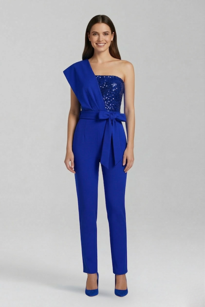 Women's Knit One Shoulder Sequin Jumpsuit
