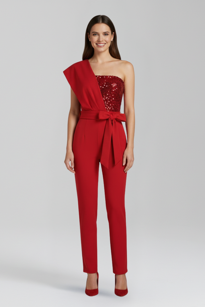 Women's Knit One Shoulder Sequin Jumpsuit