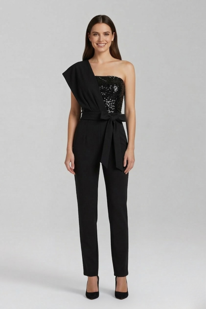 Women's Knit One Shoulder Sequin Jumpsuit