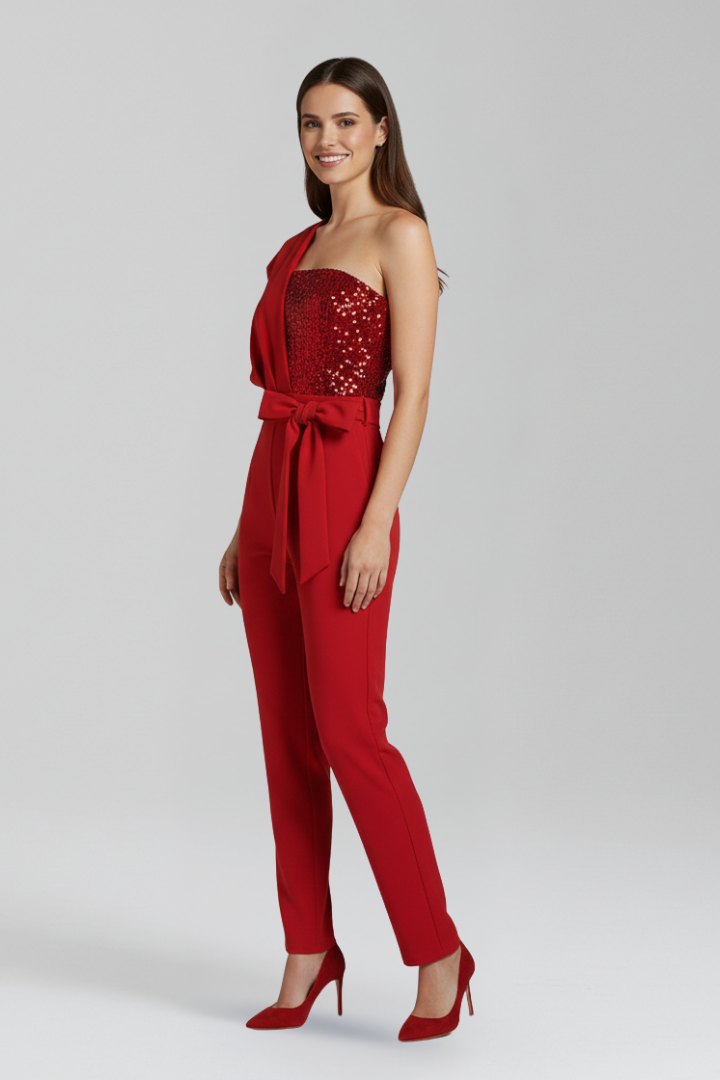 Women's Knit One Shoulder Sequin Jumpsuit
