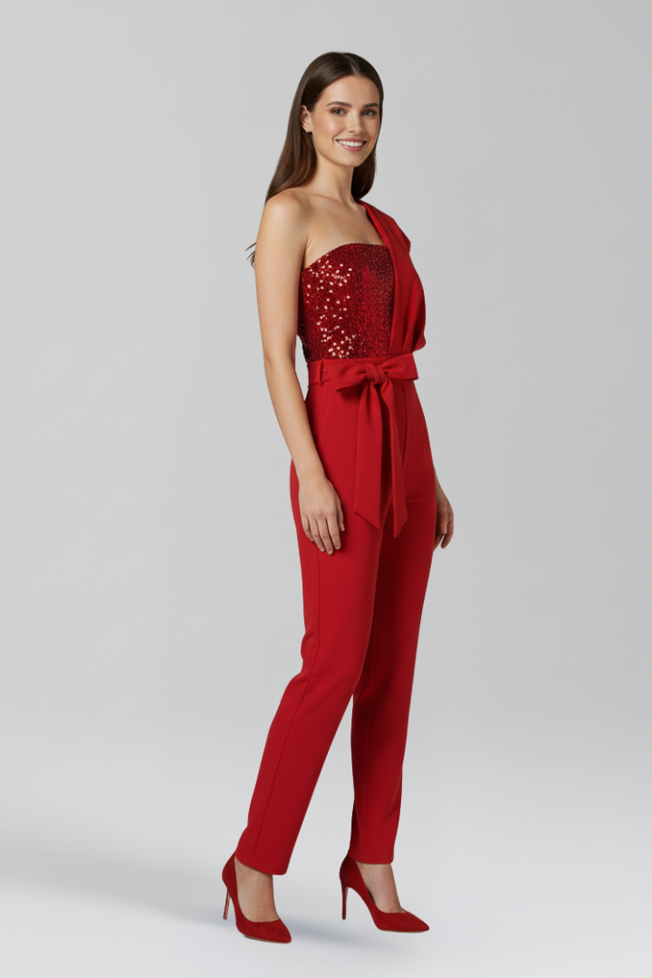 Women's Knit One Shoulder Sequin Jumpsuit