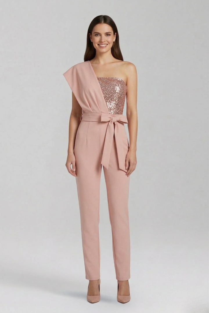 Women's Knit One Shoulder Sequin Jumpsuit