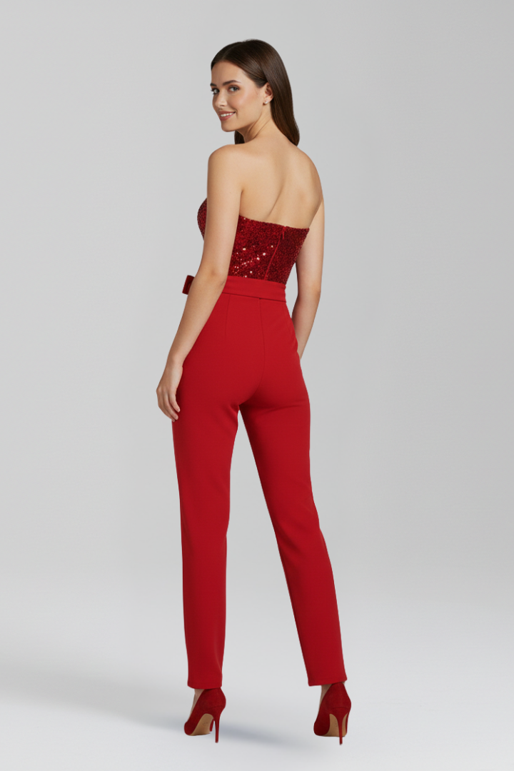 Women's Knit One Shoulder Sequin Jumpsuit