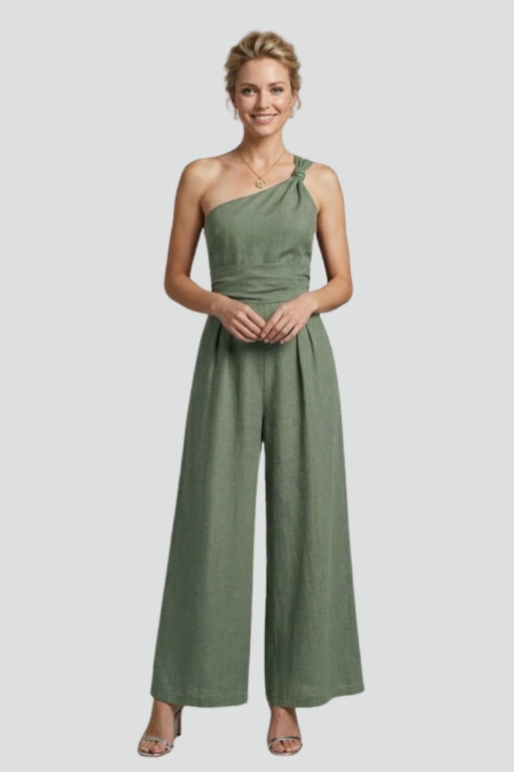 Women's Linen Jumpsuit One Shoulder Wide Leg Evening Playsuit