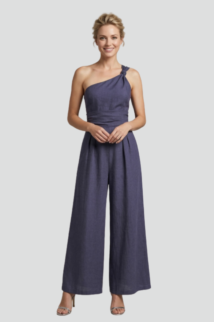 Women's Linen Jumpsuit One Shoulder Wide Leg Evening Playsuit