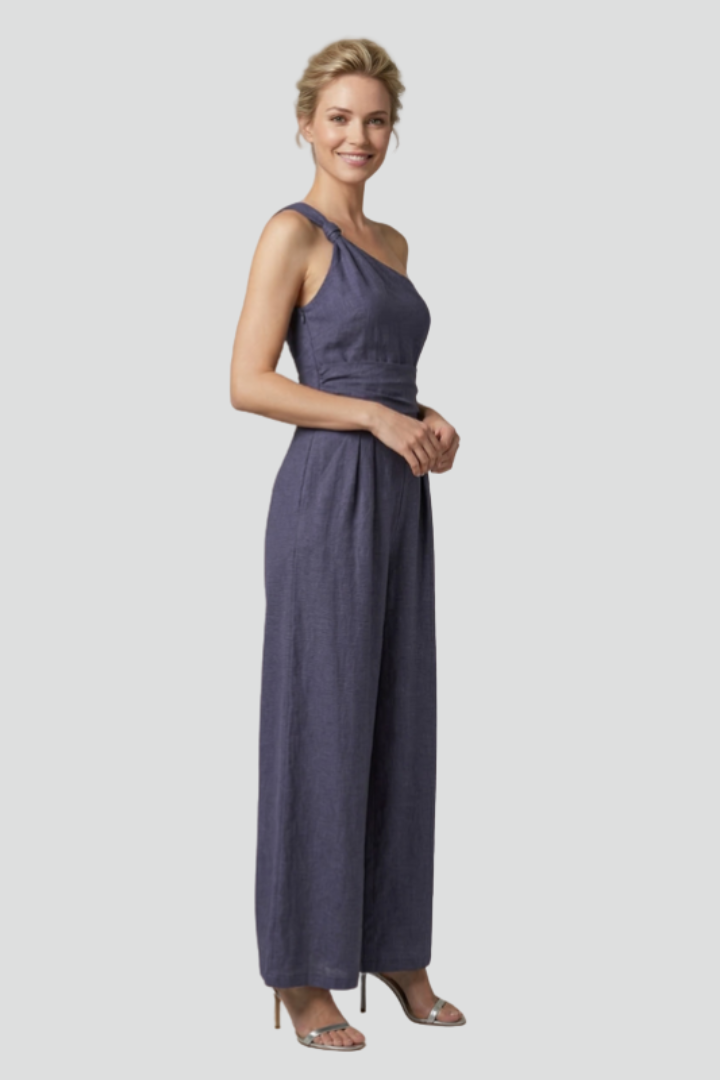 Women's Linen Jumpsuit One Shoulder Wide Leg Evening Playsuit