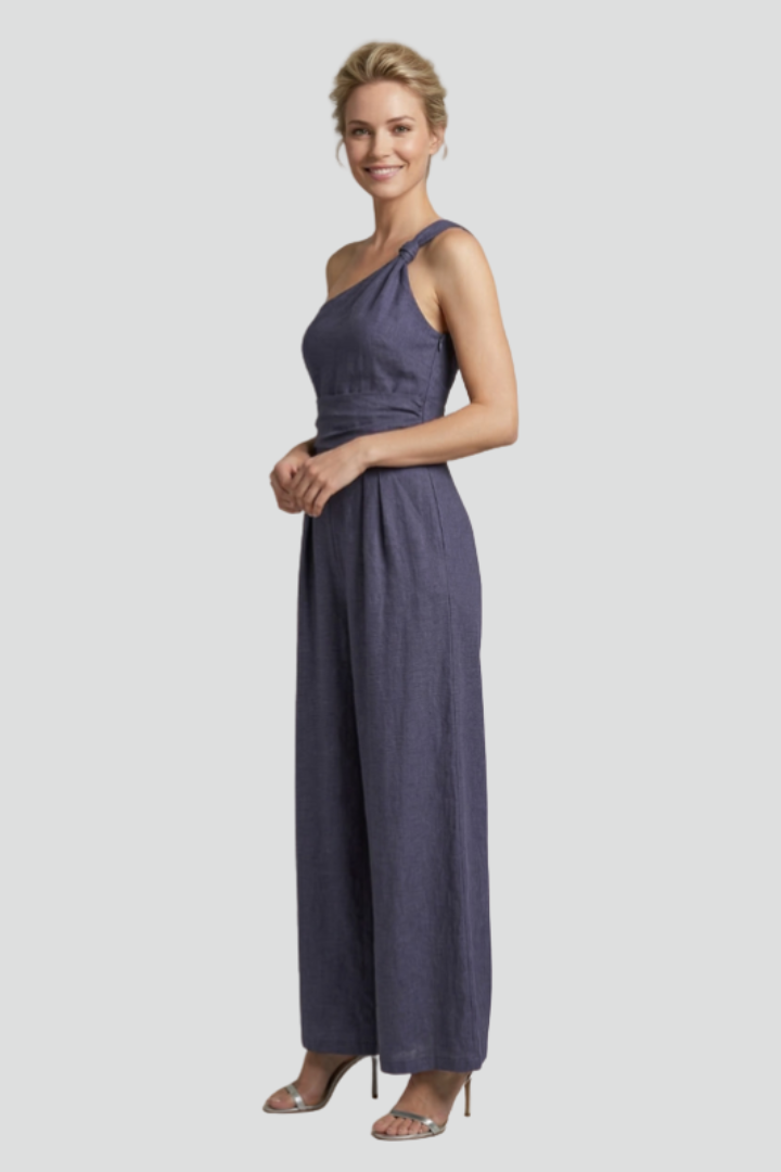 Women's Linen Jumpsuit One Shoulder Wide Leg Evening Playsuit