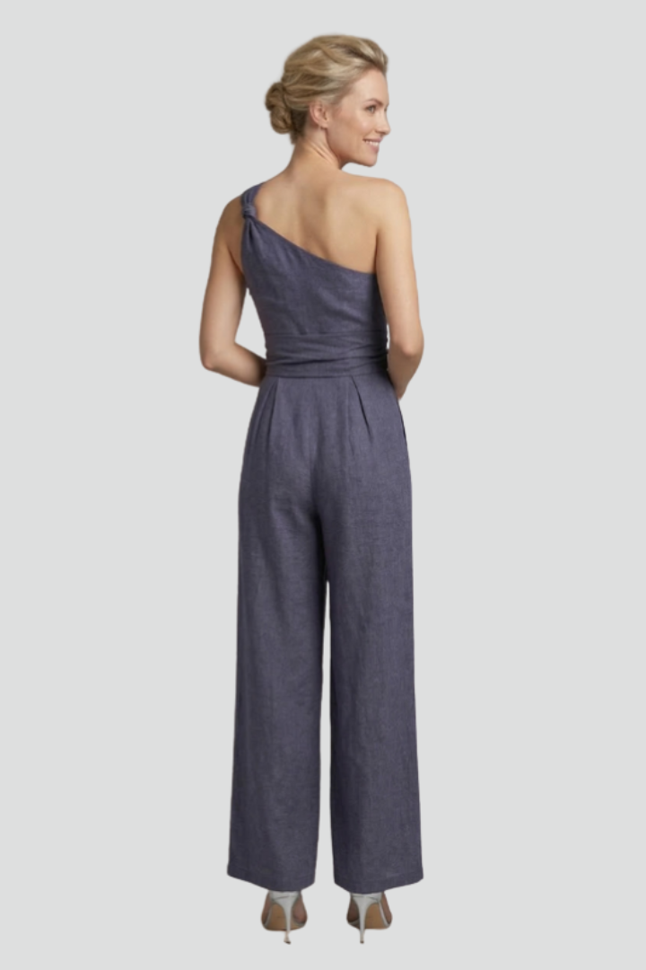 Women's Linen Jumpsuit One Shoulder Wide Leg Evening Playsuit