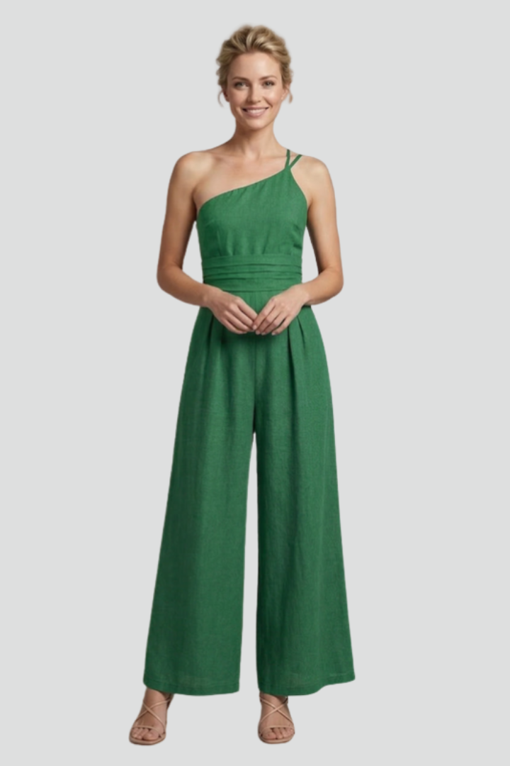 Women's Linen Jumpsuit One Shoulder Wide Leg Evening Playsuit