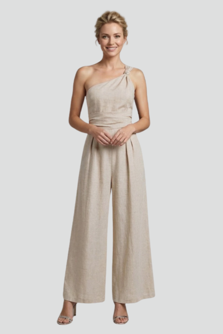 Women's Linen Jumpsuit One Shoulder Wide Leg Evening Playsuit
