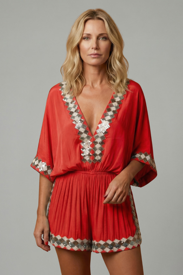 Women's Linen Blend V-Neck Jumpsuit