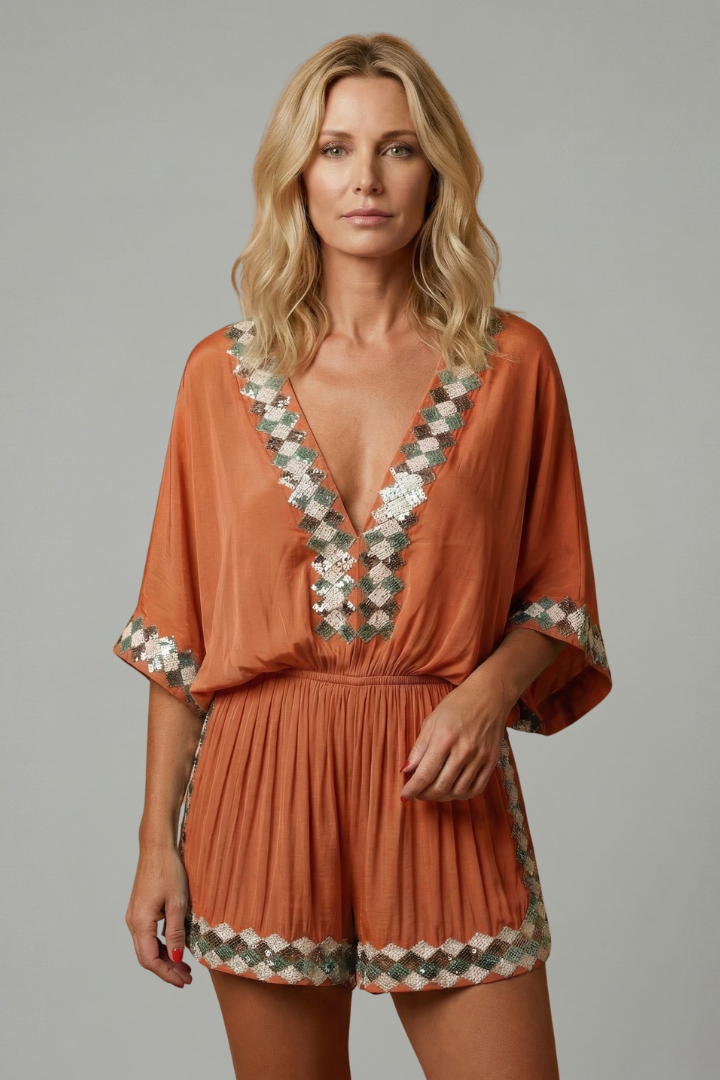 Women's Linen Blend V-Neck Jumpsuit