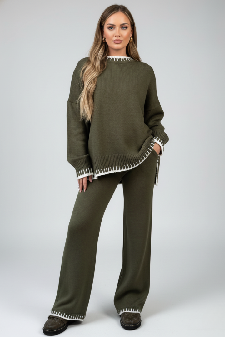Women's Knit Lounge Set 2 Piece Oversized Jumper Wide Leg Trousers